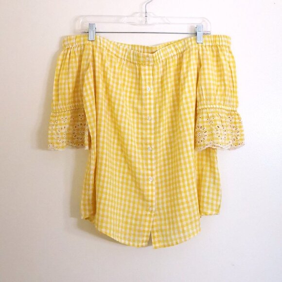 Lot of 2 New Old Navy Cotton Gingham Off The Shoulder/Boho Shoulder Tie Tops - Picture 2 of 9